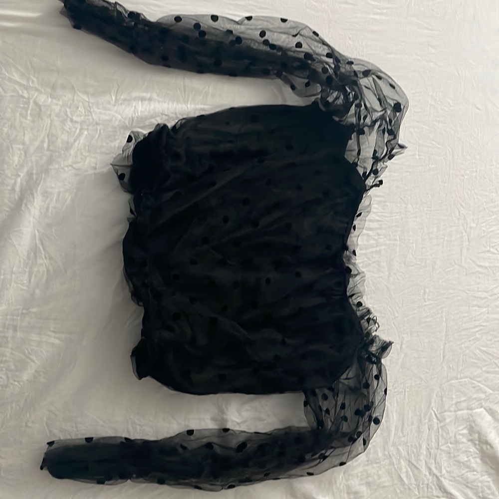 Black and sheer cropped off the shoulder long sleeve. L